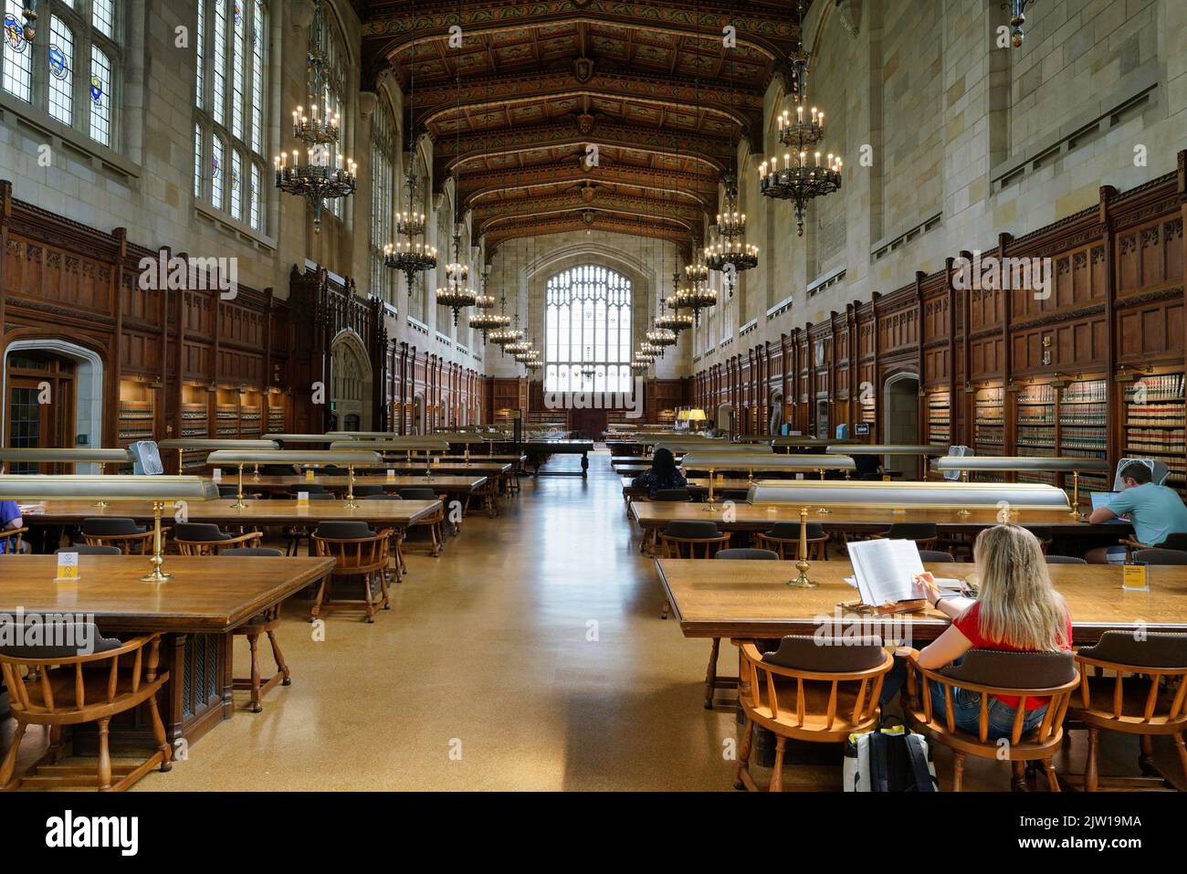 Ornate gothic style interior of the library of the University of Michigan Law School Stock Photo
