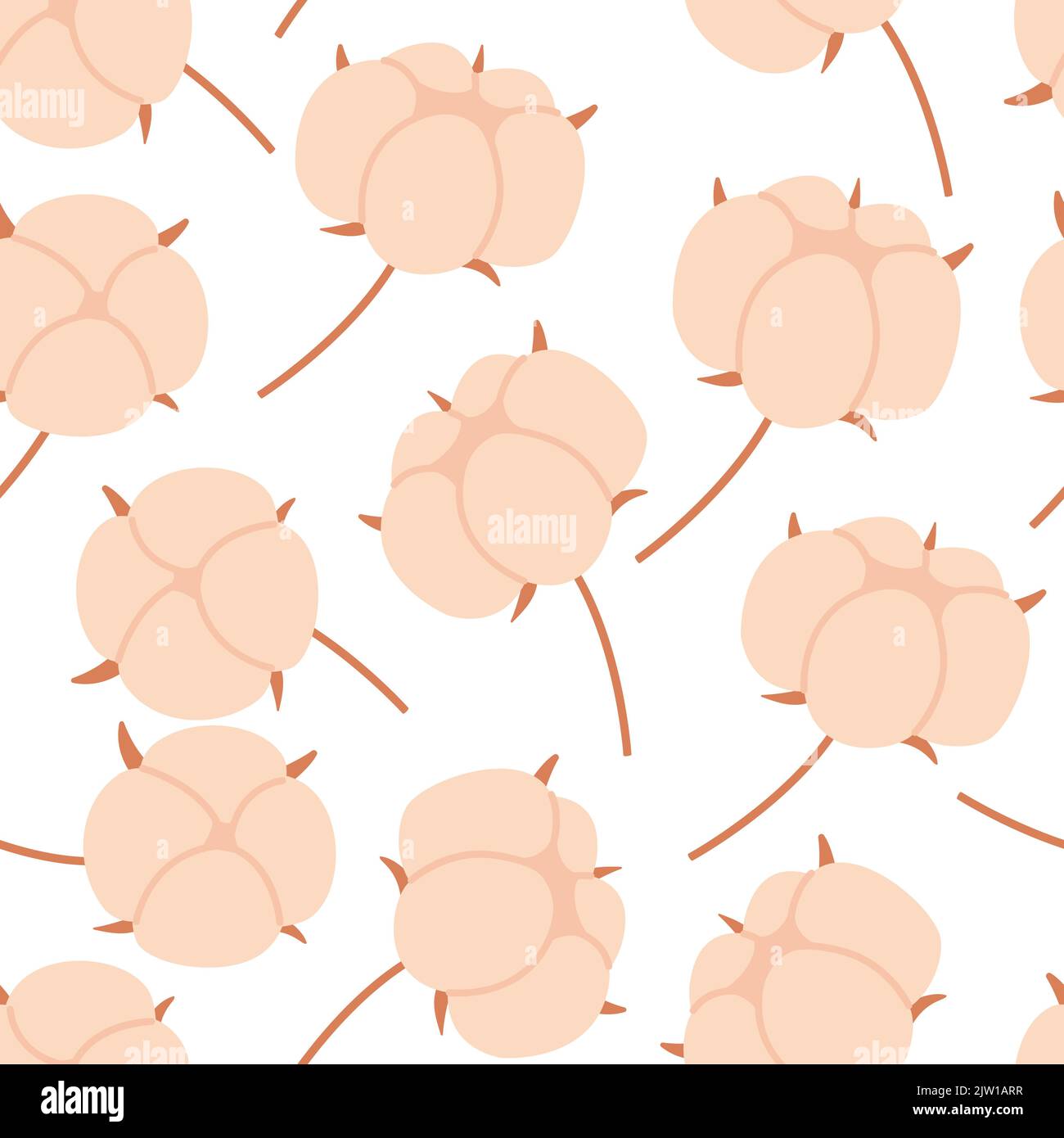 Pink cotton flowers seamless pattern. Stock vector illustrations in flat cartoon style Stock Vector