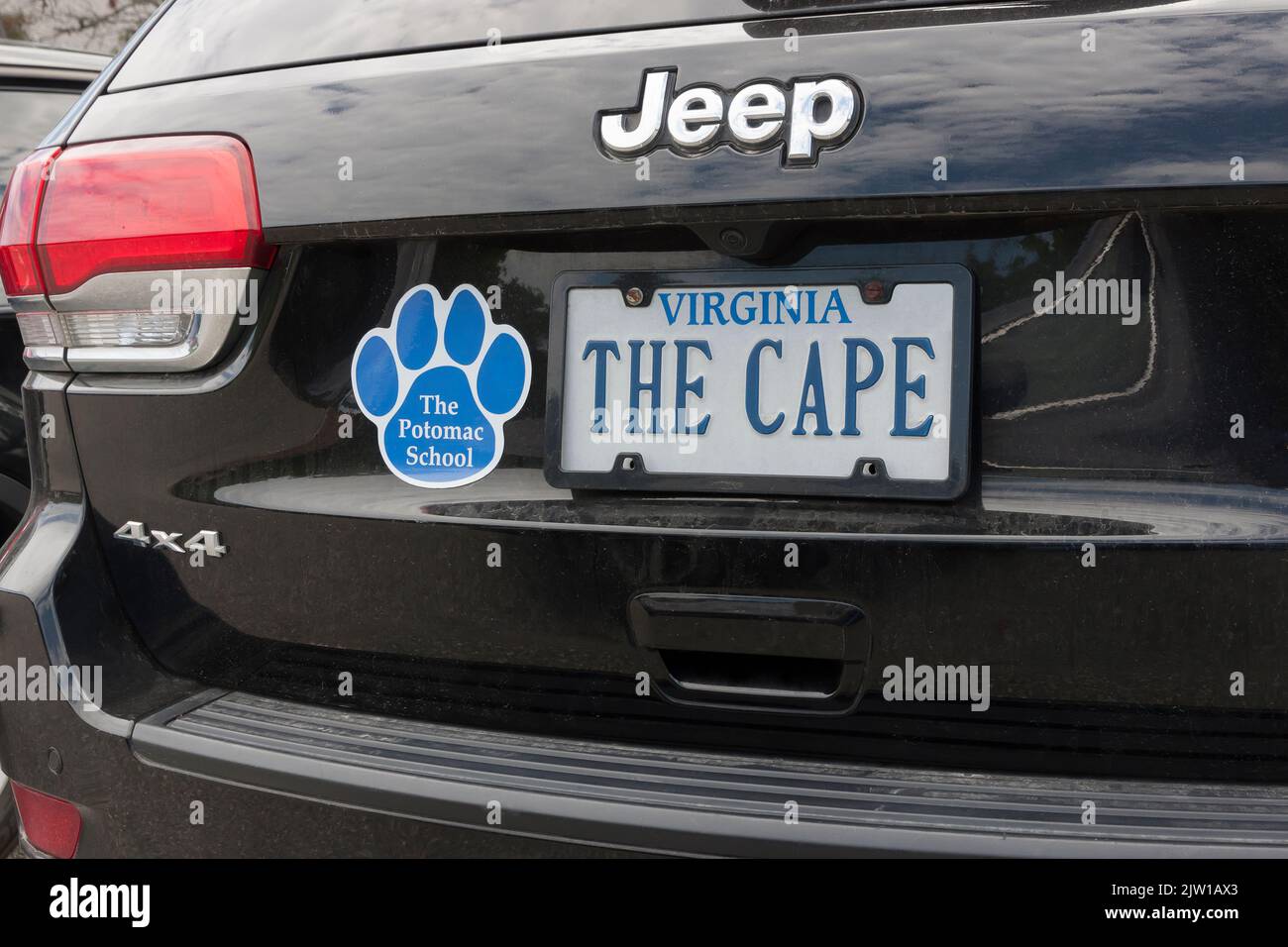 The Cape (aka Cape Cod, Massachusetts) license plate on a Virginia car showing a bias and passion or their favorite out of state destination. Stock Photo