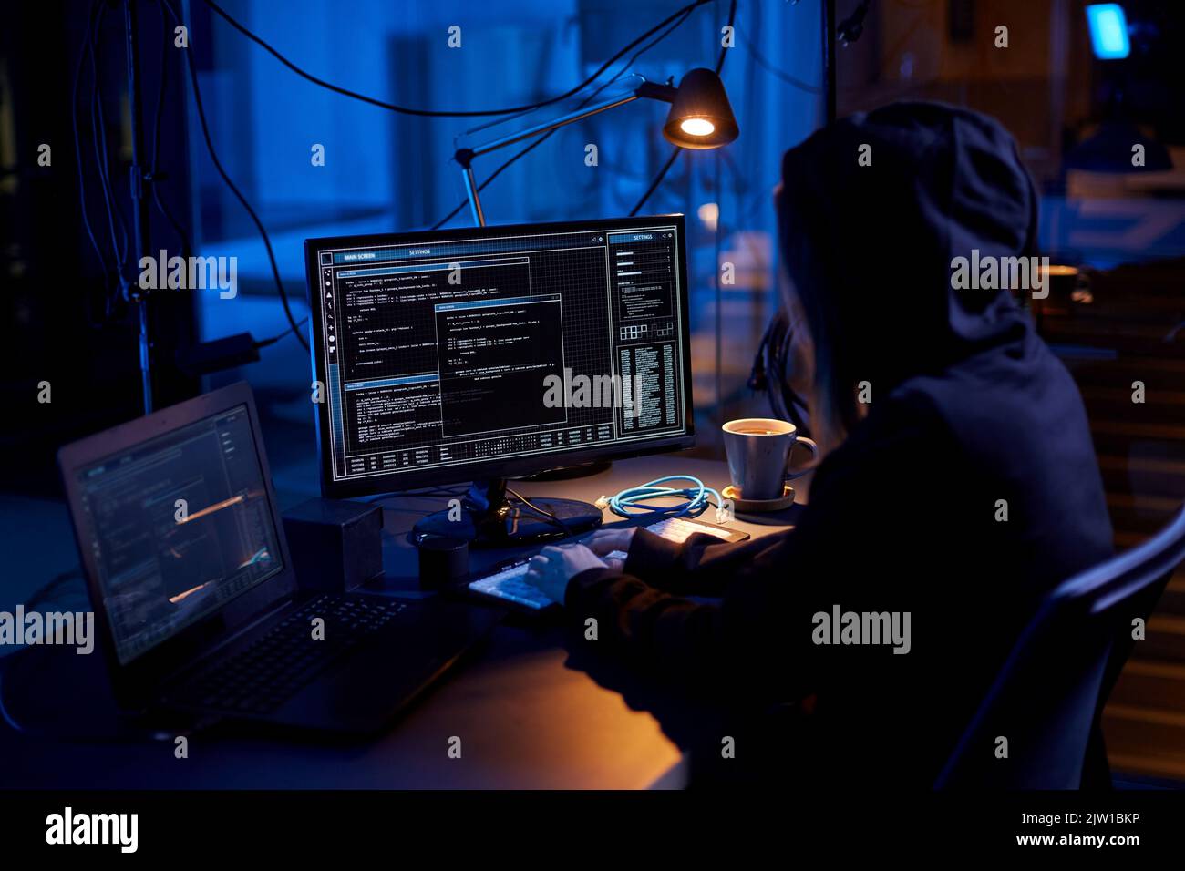 hacker using computer virus for cyber attack Stock Photo