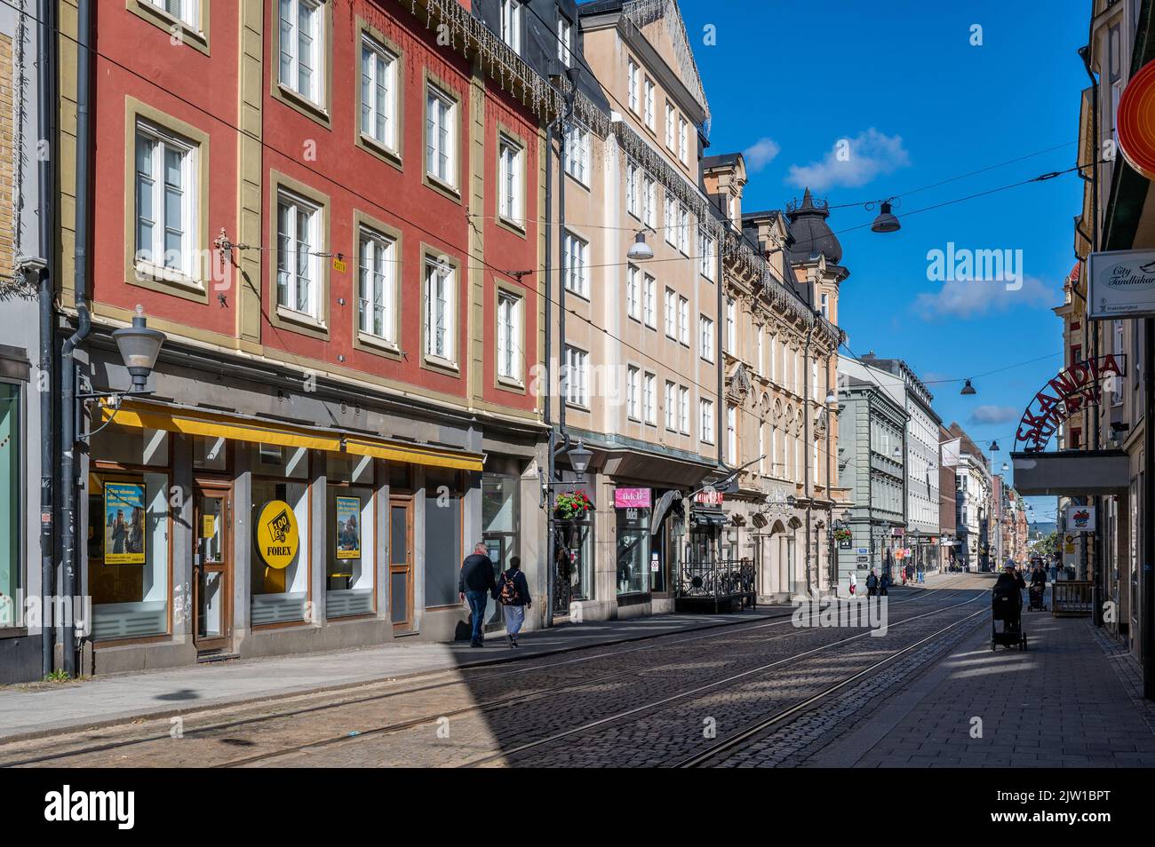Main street Drottninggatan in the city center of Norrkoping, Sweden