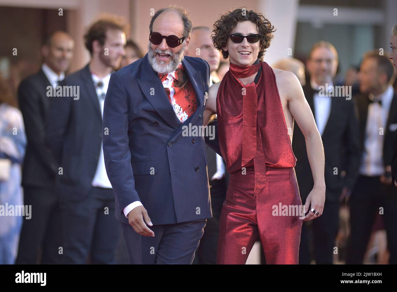 Venezia, Italy. 02nd Sep, 2022. Luca Guadagnino and Timothee Chalamet attend the 'Bones And All' red carpet at the 79th Venice International Film Festival on September 02, 2022 in Venice, Italy. Photo by Rocco Spaziani/UPI Credit: UPI/Alamy Live News Stock Photo