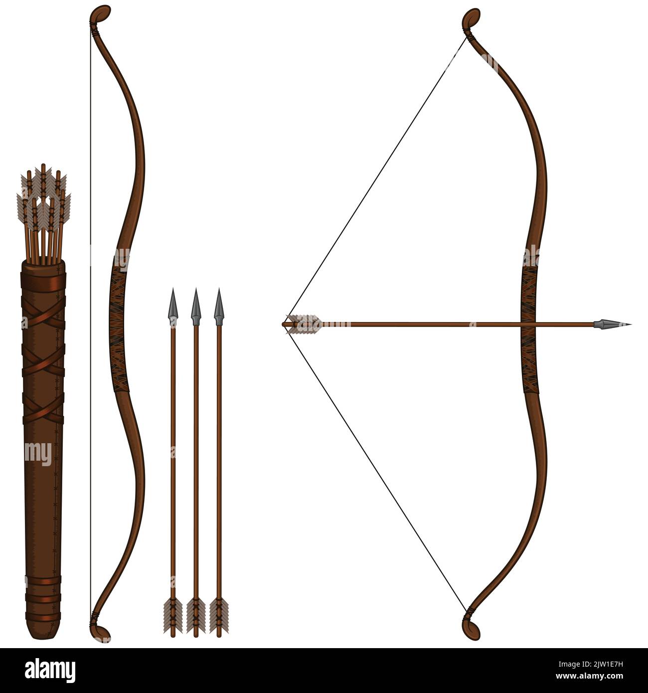 Archery kit vector design for target shooting, Bow Arrow Quiver illustration Stock Vector