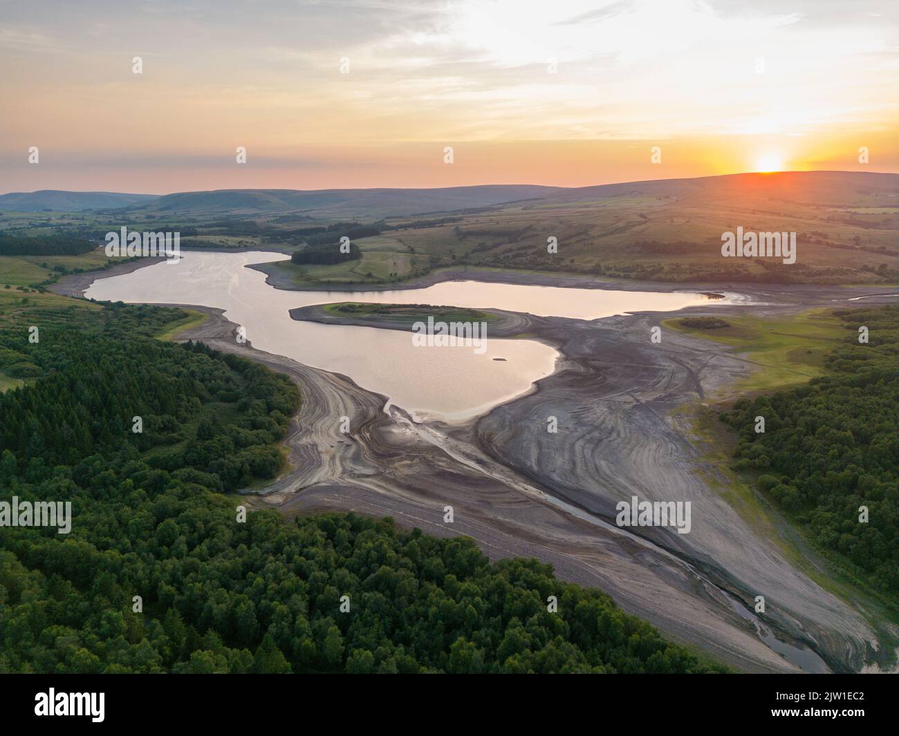 Drought conditions are shown through drone shots of Stocks Reservoir Stock Photo Alamy