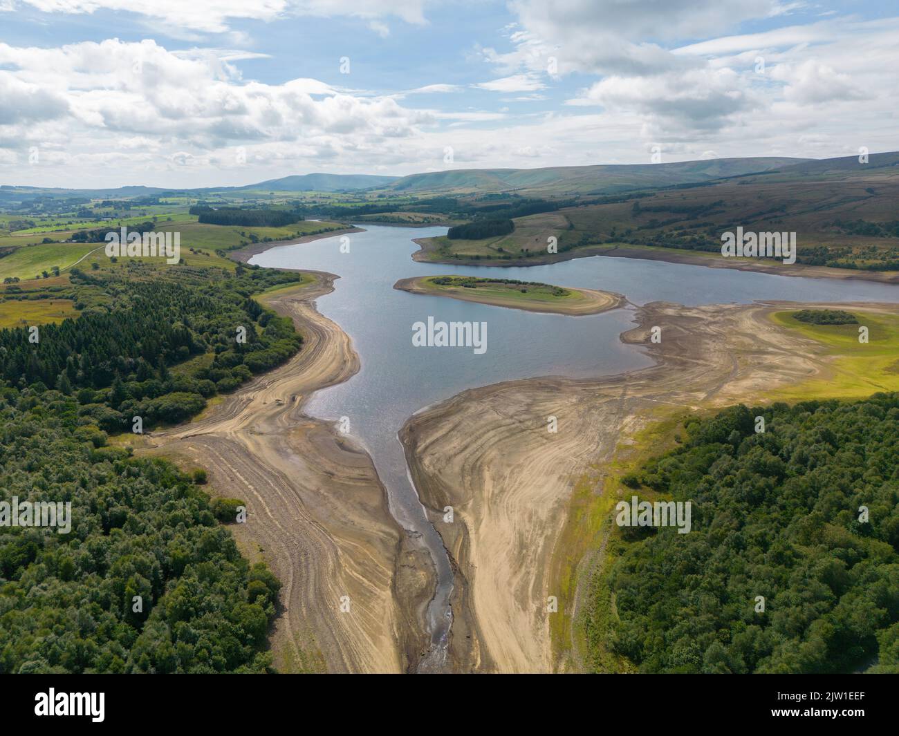 Drought conditions are shown through drone shots of Stocks Reservoir Stock Photo Alamy