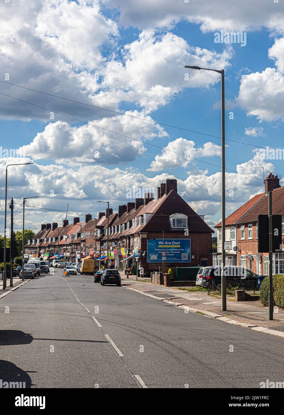 Street scene on Deansbrook Road, High street, Edgware, HA8, England, UK