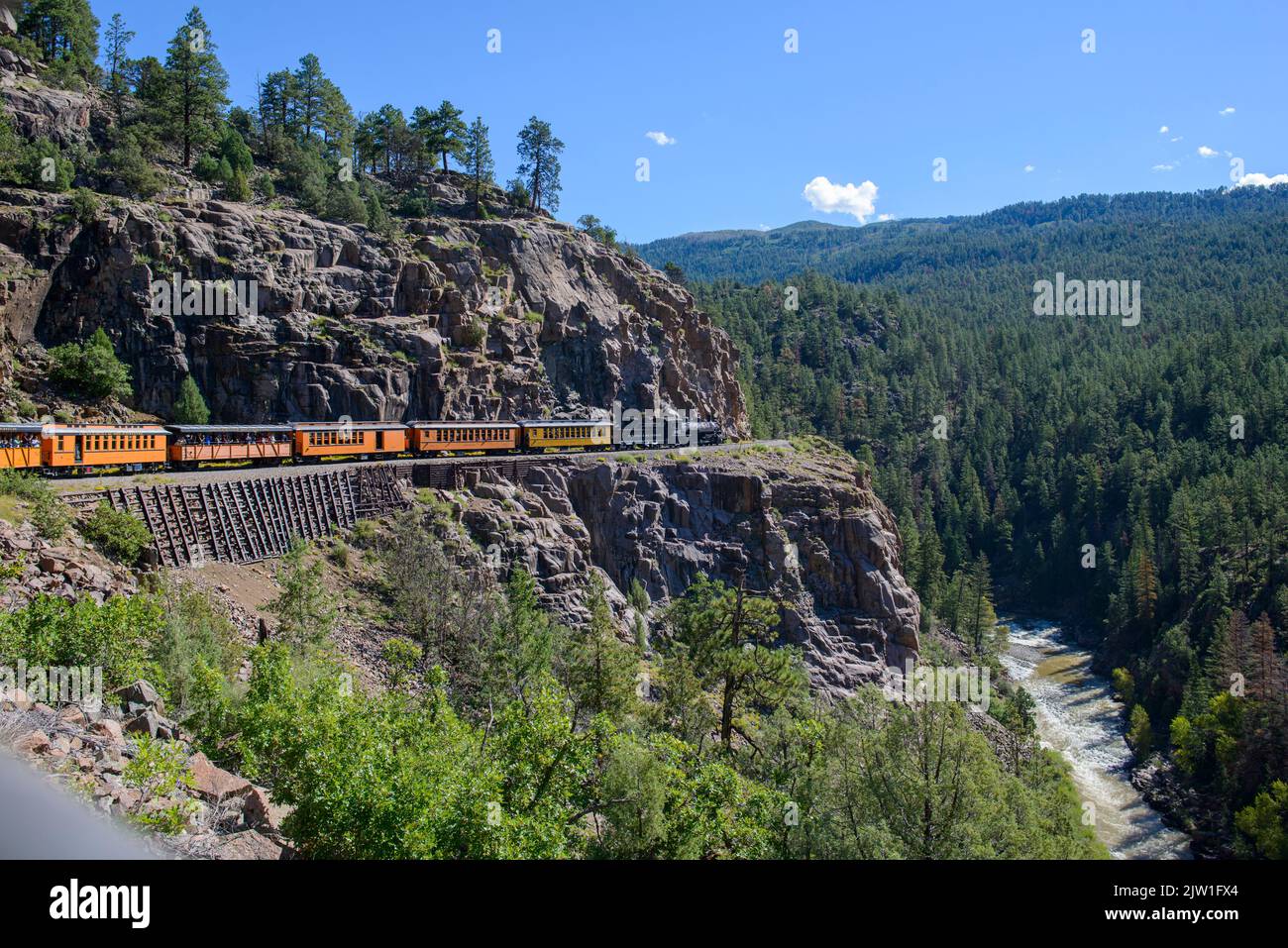 Steam Engine train ride from Durango to Silverton in late Summer Stock Photo