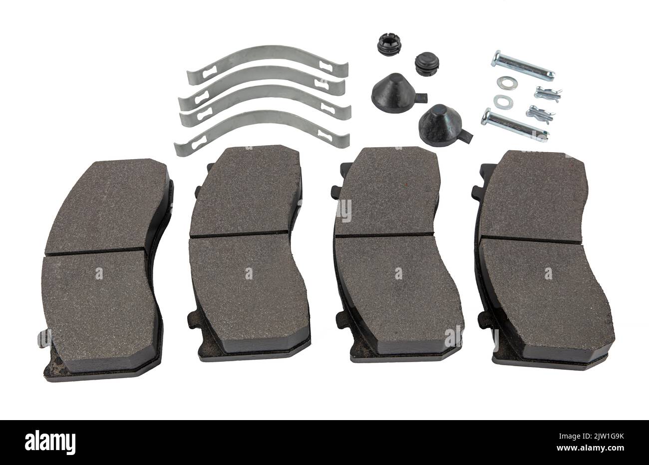 Truck brake pad set. brake parts on white background brake pads, guides