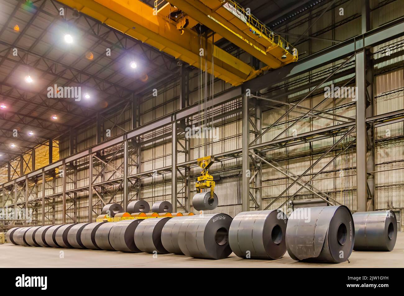 Hot-rolled steel coils are pictured at Severstal Columbus, Oct. 22, 2011, in Columbus, Mississippi. Stock Photo