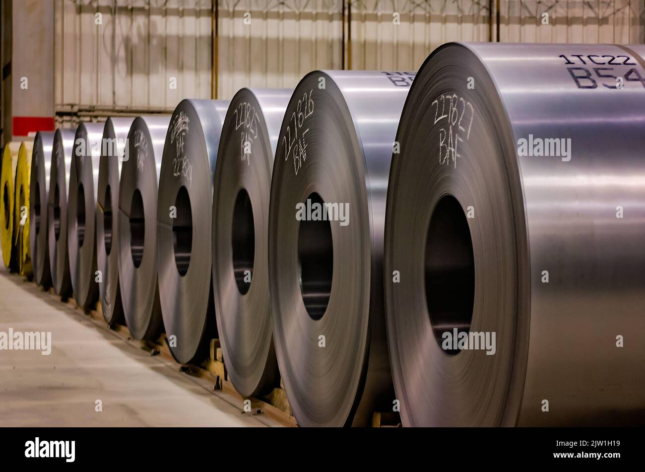 Steel coils are pictured in the cold mill at Severstal Columbus, Oct. 22, 2011, in Columbus, Mississippi. Stock Photo