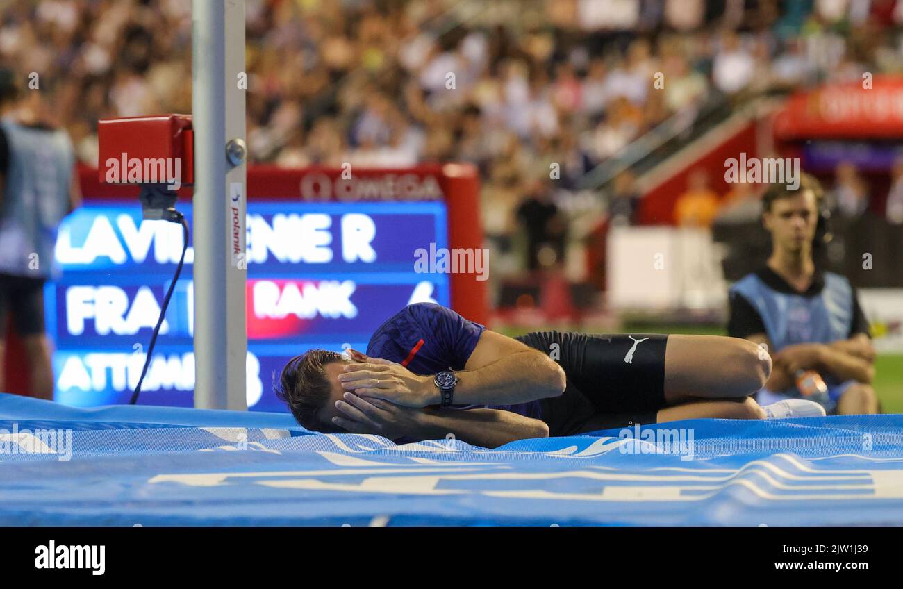 Brussels, Belgium. 02nd Sep, 2022. French Renaud Lavillenie pictured during the men's pole vault competition, at the 2022 edition of the Memorial Van Damme Diamond League meeting athletics event, in Brussel, Friday 02 September 2022. BELGA PHOTO VIRGINIE LEFOUR Credit: Belga News Agency/Alamy Live News Stock Photo