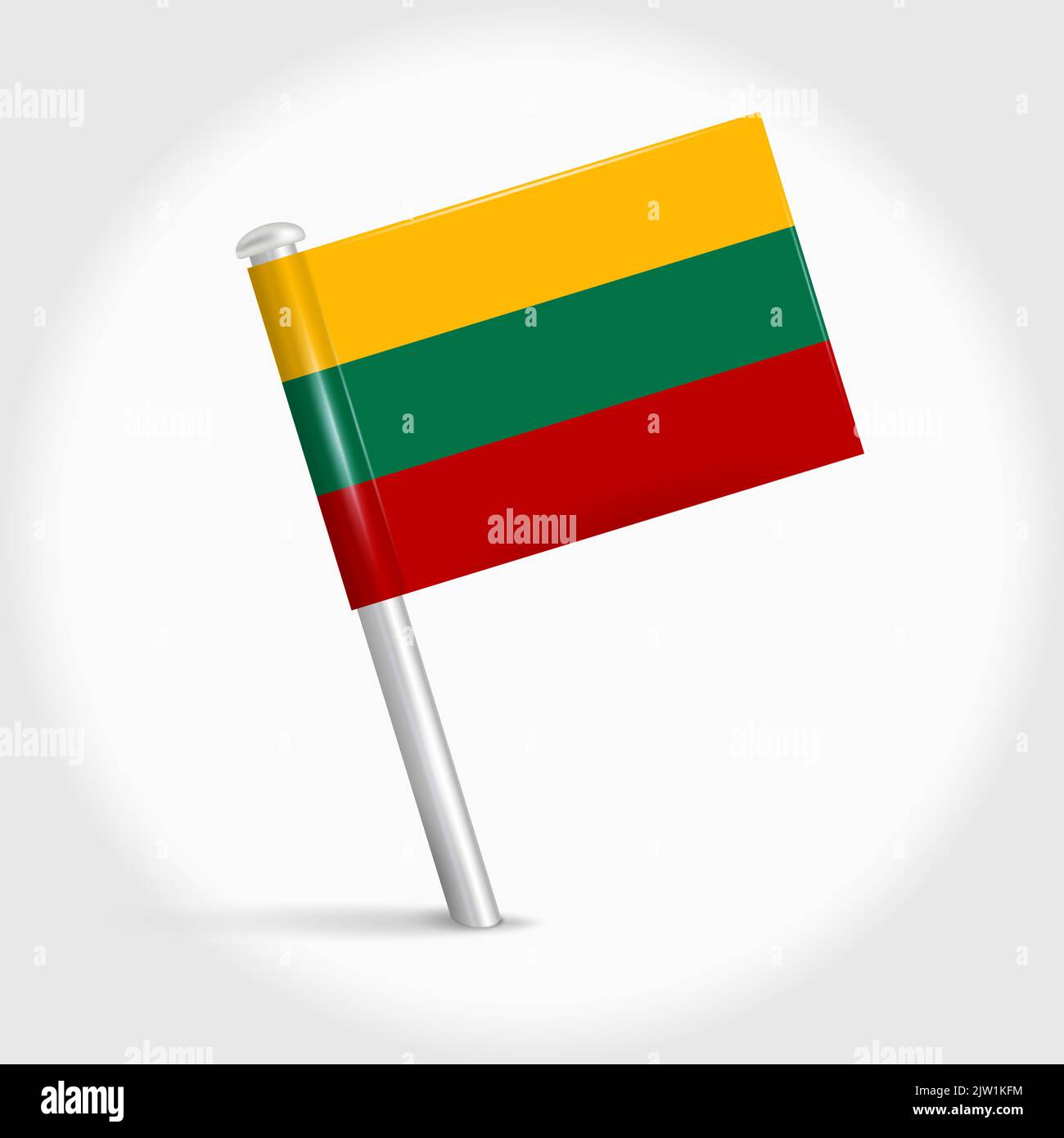 Lithuania map pin flag icon. Lithuanian pennant map marker on a metal ...