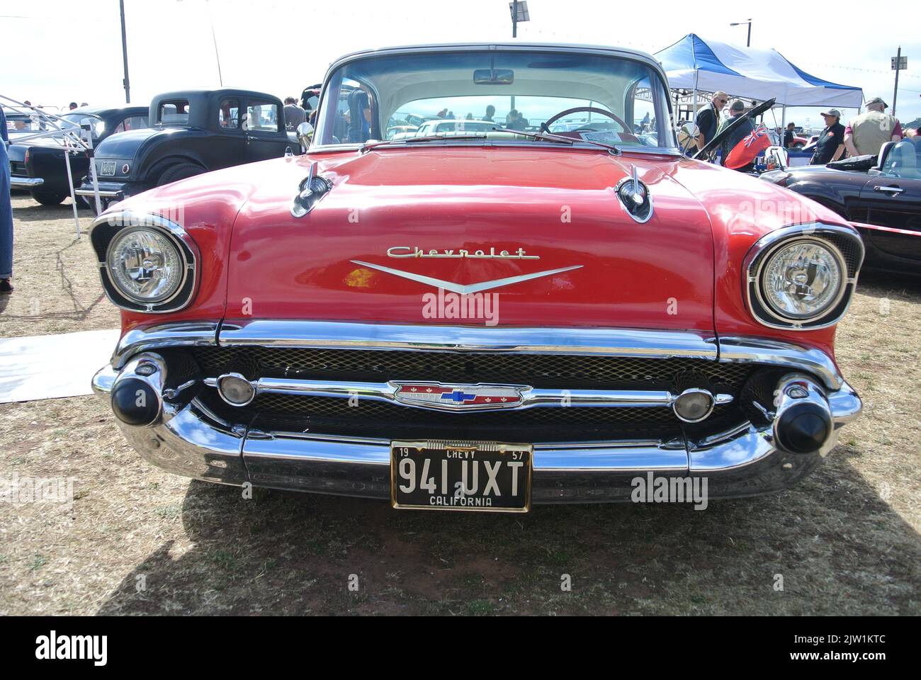A 1957 Chevrolet Bel Air parked on display at the English Riviera classic car show, Paignton, Devon, England, UK. Stock Photo
