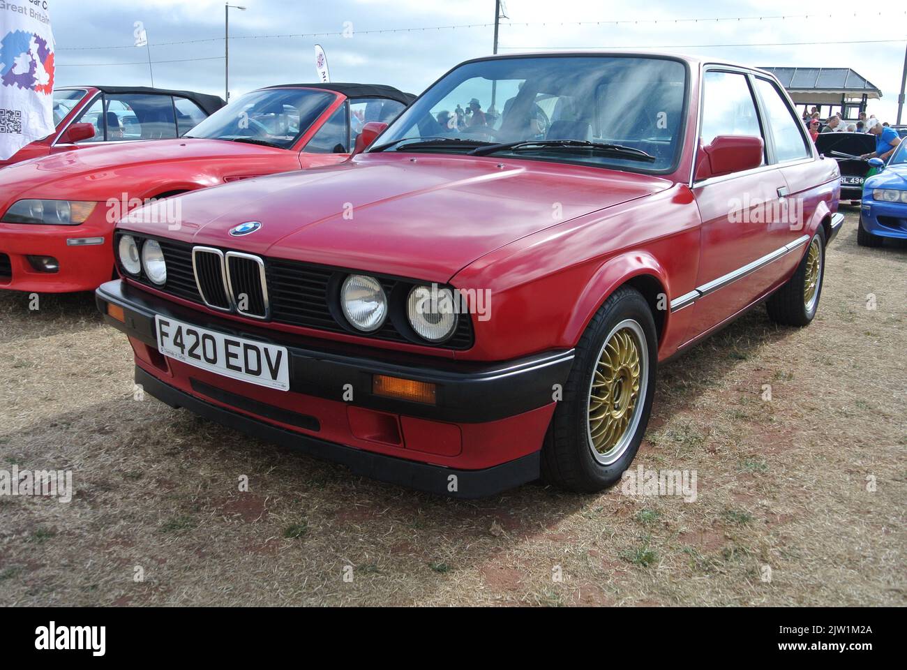 A 1988 BMW 3 series parked on display at the English Riviera classic car show, Paignton, Devon, England, UK. Stock Photo