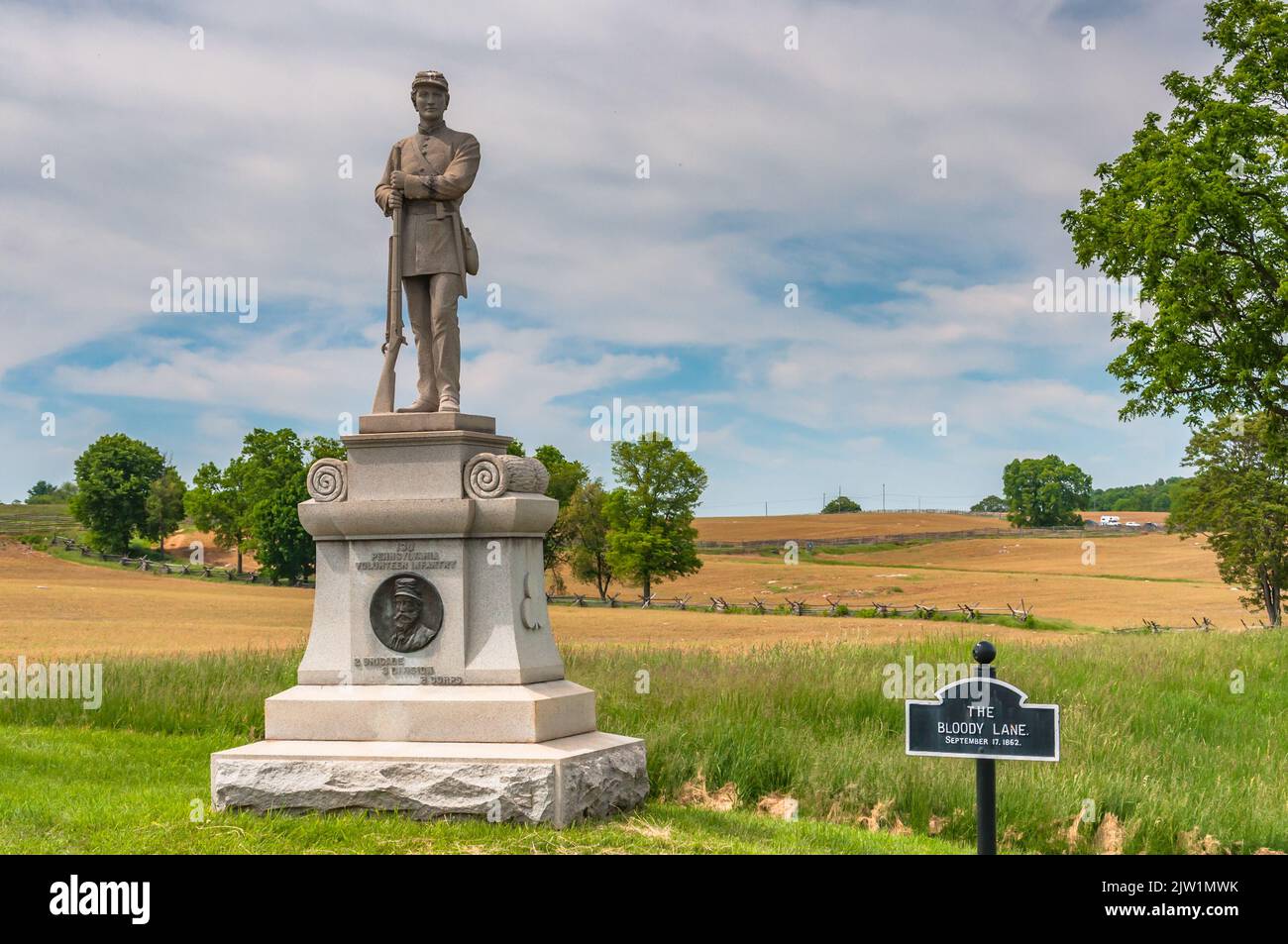 The 130th Pennsylvania Infantry Regiment Monument, Antietam National Battlefield, Maryland, USA, Sharpsburg, Maryland Stock Photo