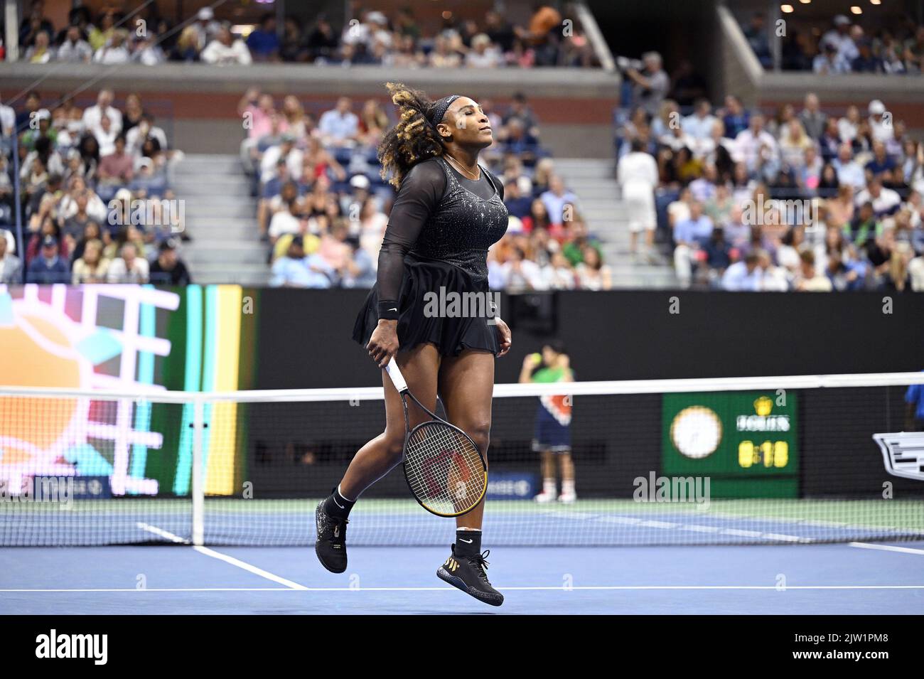 Serena Williams throws her racket after losing the second set tiebreak to  Victoria Azarenka of Belarus in the Woman's Final in Arthur Ashe Stadium at  the U.S. Open Tennis Championships at the