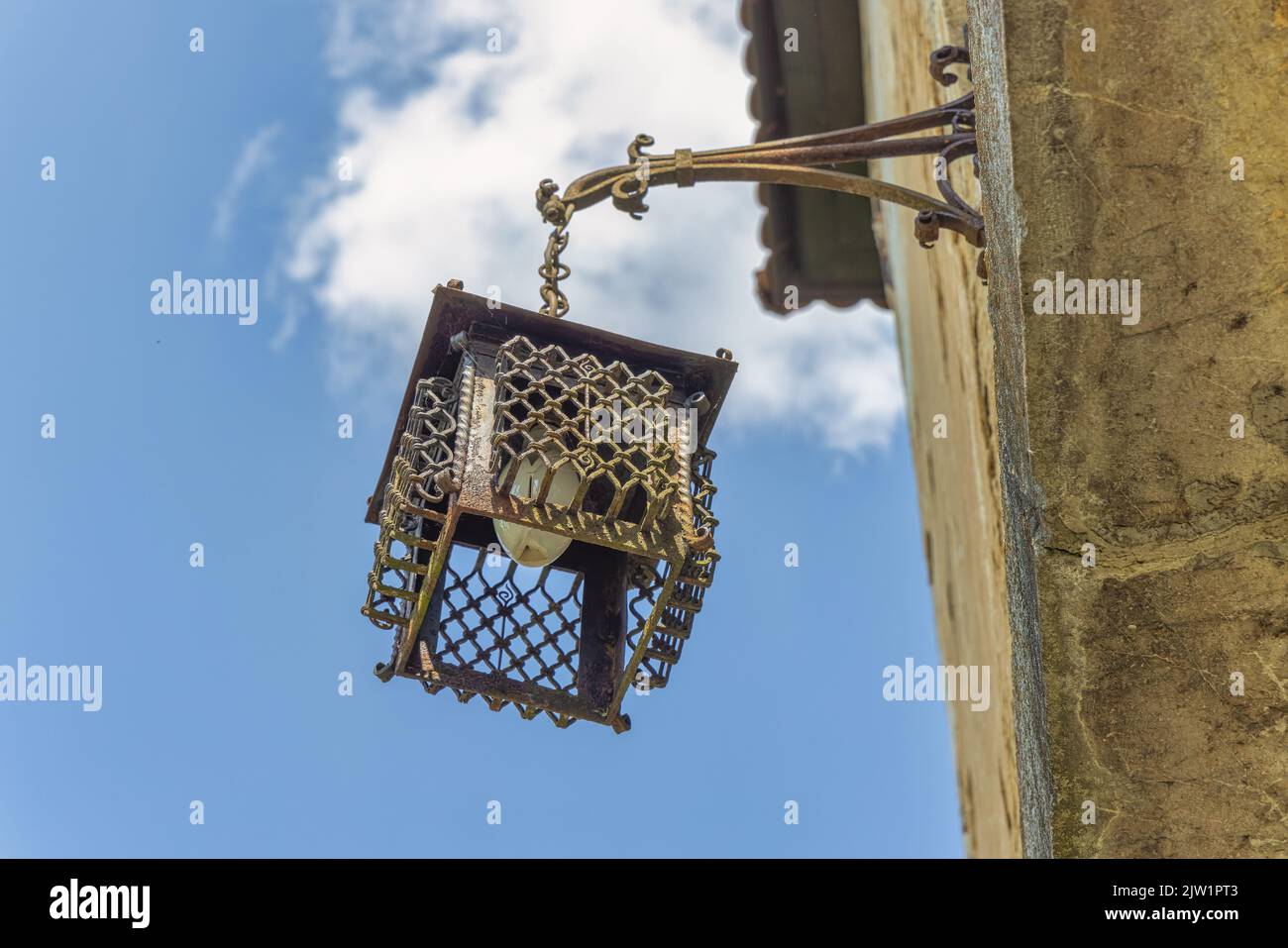 Old medieval replica lamp on the entrance of the Old Castle and town Ozalj Stock Photo
