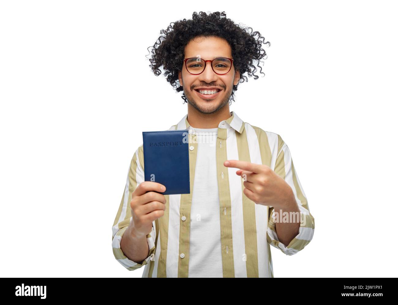 smiling man with passport Stock Photo