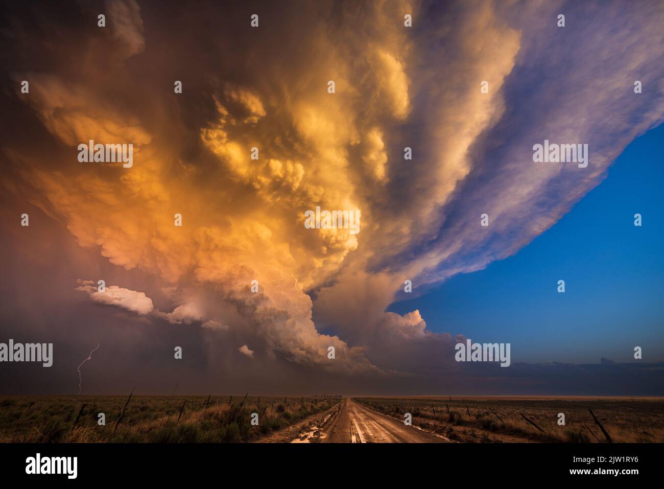 Supercell storm cloud at sunset near Hasty, Colorado Stock Photo