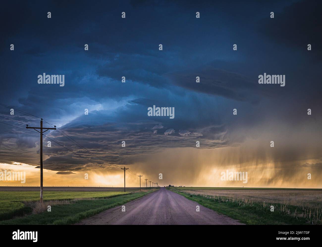 Storm over road near Burlington, Colorado Stock Photo