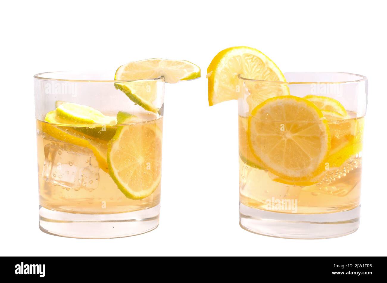 alcoholic drink with lemon slices on a white background for isolation