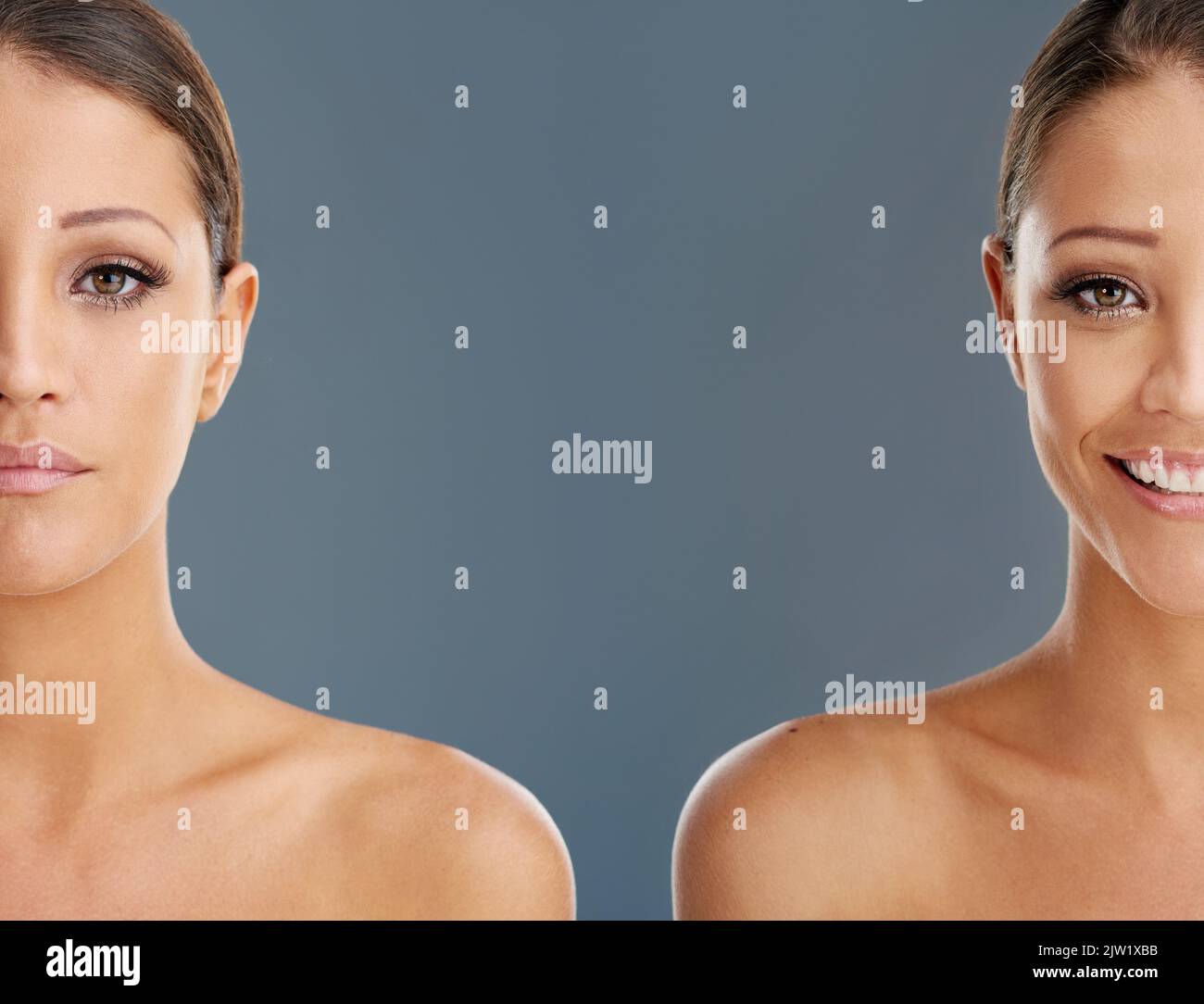 Theres nothing like a tan to make you glow. Composite shot of a woman with and without a tan. Stock Photo