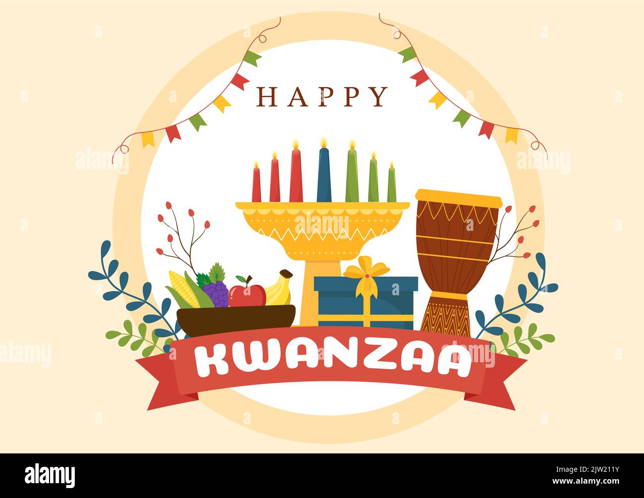 Happy Kwanzaa Holiday African Template Hand Drawn Cartoon Flat