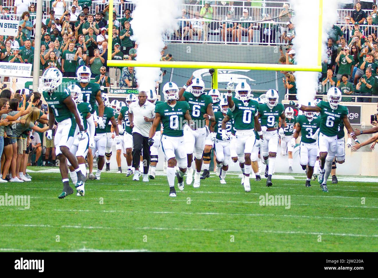 Michigan Run Out East Lansing, Michigan, USA. 2nd Sep, 2022. Michigan State players run ...