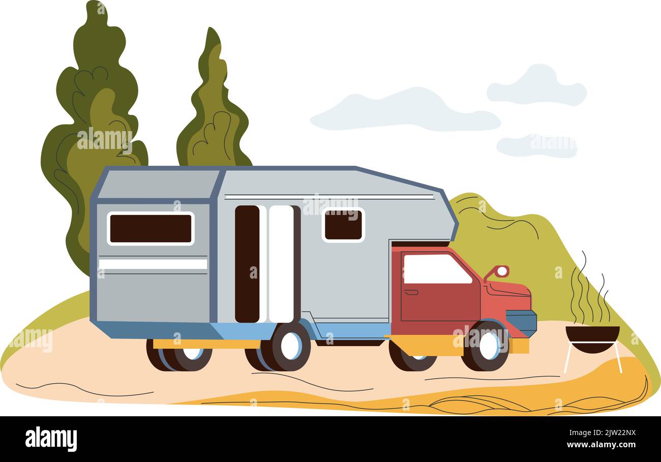 Camper van, summer trip and adventures on vehicle Stock Vector Image ...