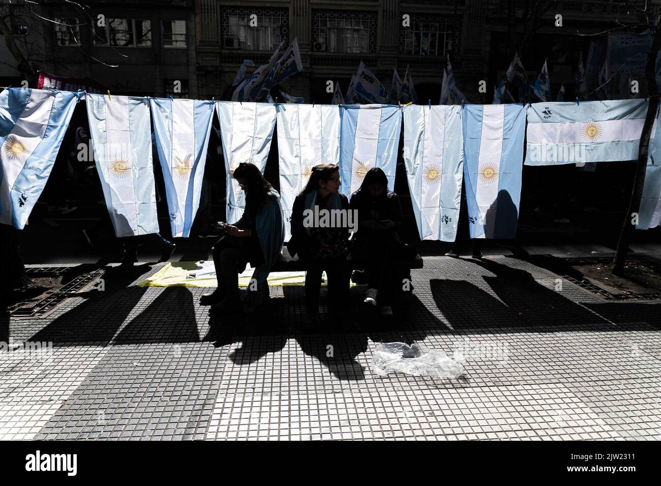 Buenos Aires, Buenos Aires, Argentina. 2nd Sep, 2022. The Frente de Todos called a march for this Friday, September 2, in support of the assassination attempt suffered by Vice President Cristina FernÃ¡ndez de Kirchner while she greeted the militants at the door of her house.Various political, social and trade union groups gathered at different points on Avenida 9 de Julio, so vehicular traffic was affected in the area. (Credit Image: © Virginia Chaile/ZUMA Press Wire) Credit: ZUMA Press, Inc./Alamy Live News Stock Photo