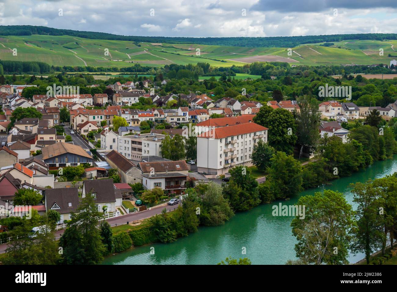 Aerial view of Epernay, the Capital of Champagne, Region Champagne