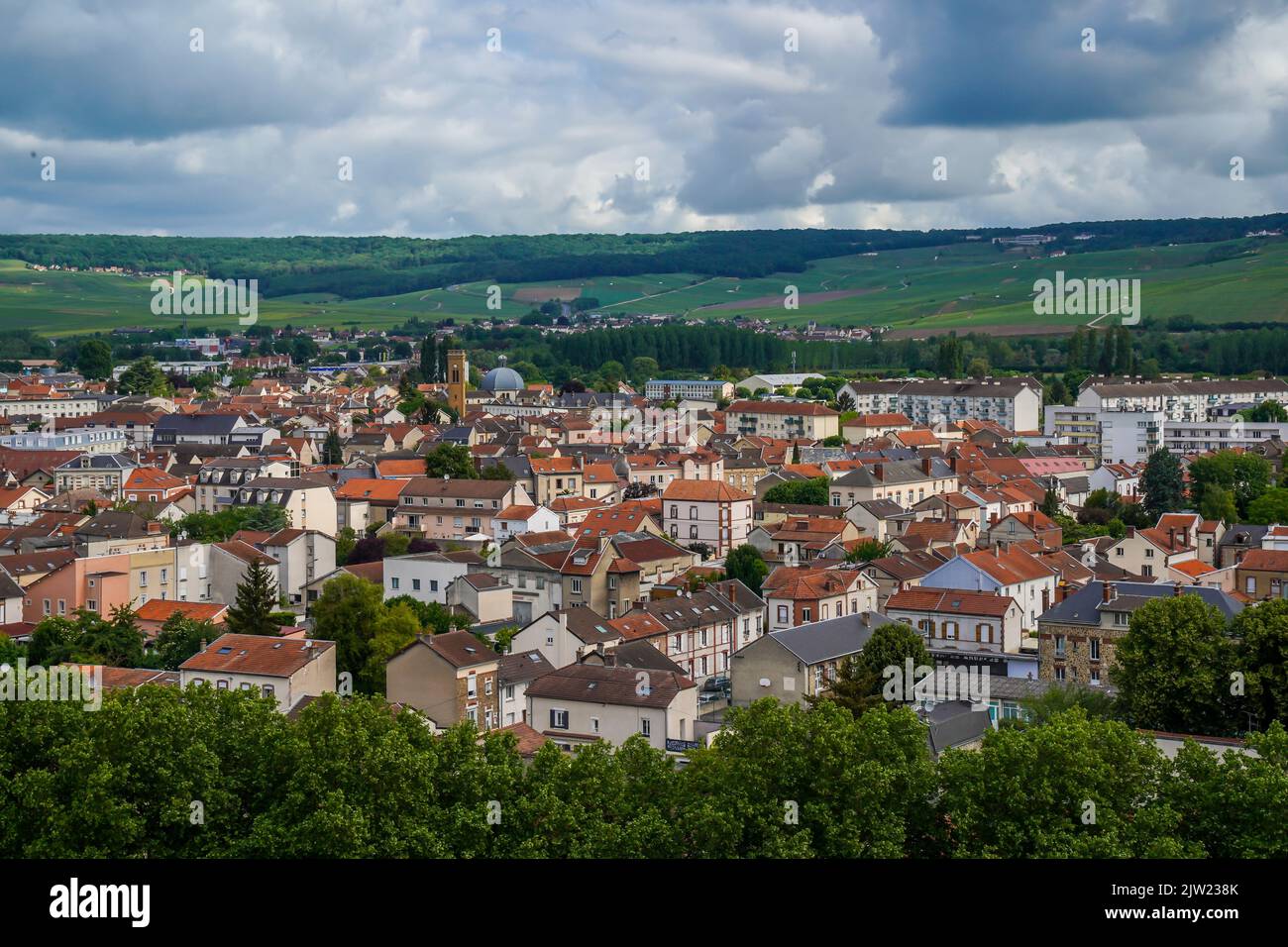 Aerial view of Epernay, the Capital of Champagne, Region Champagne