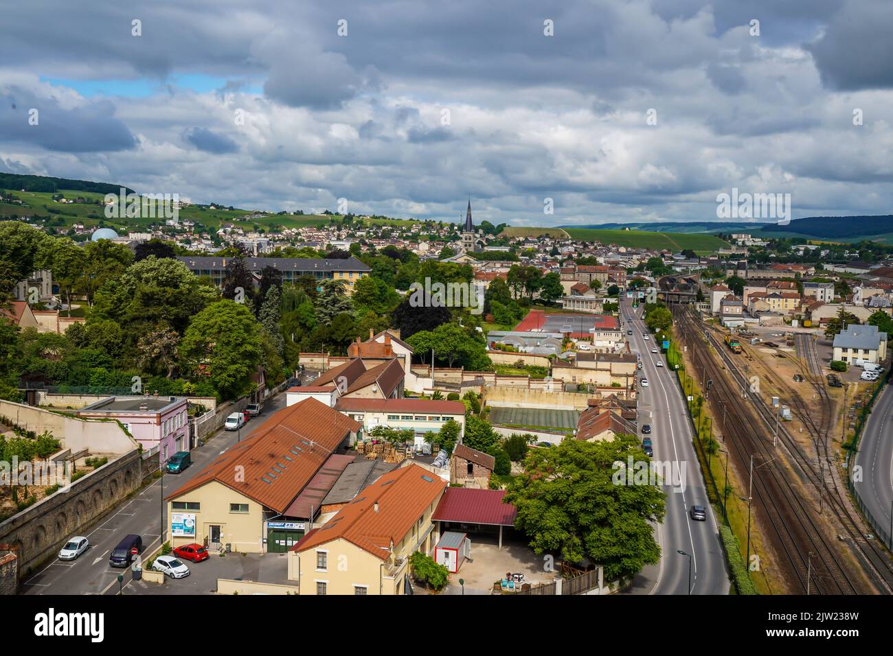 Aerial view of Epernay, the Capital of Champagne, Region Champagne