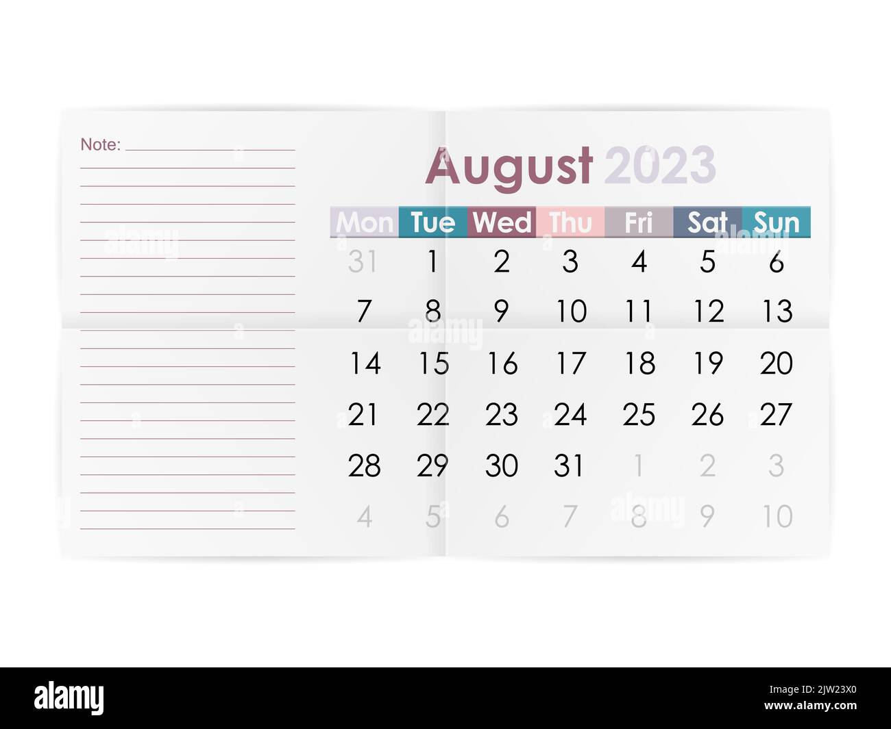 Calendar August 2023 on a white background. Vector illustration. Stock Photo