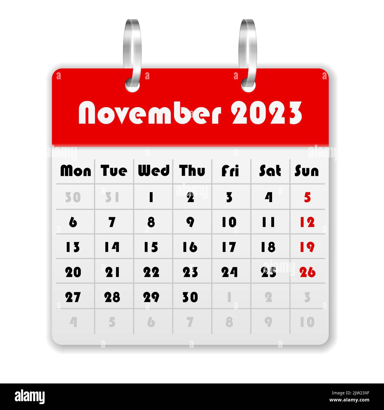 Calendar November 2023 on a white background. Vector illustration. Stock Photo