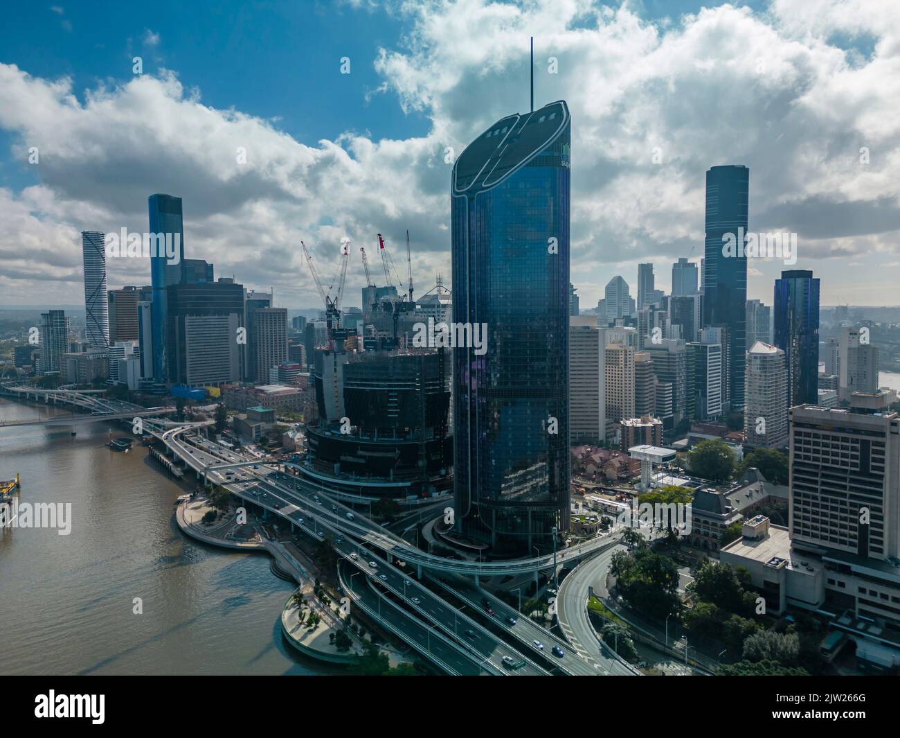 Brisbane, Australia - Aug 4, 2022: Aerial view of construction of Queen's Wharf in Brisbane Stock Photo