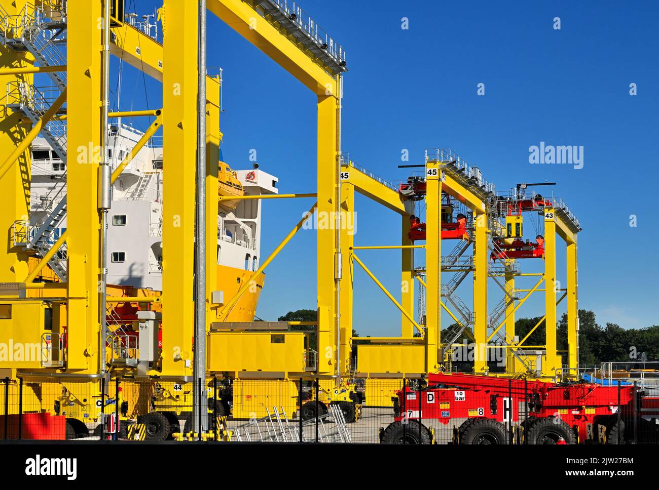 Gantry crane. Crane conveyor used in shipyard industry Stock Photo