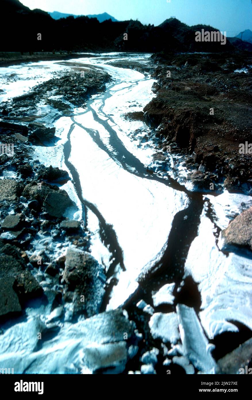 River of salt in Karak District, Salt Mountain Range, Pakistan, 1979 Stock Photo