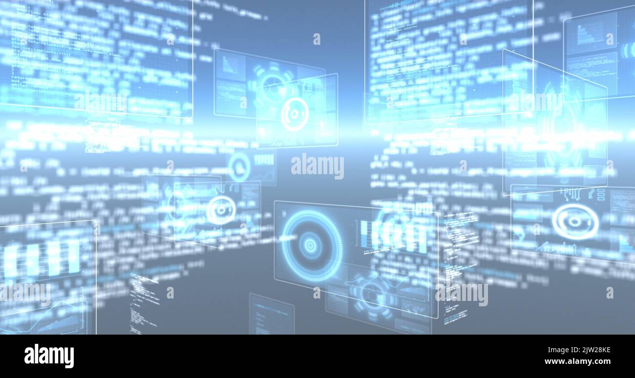 Image of screens with scopes scanning and data processing Stock Photo