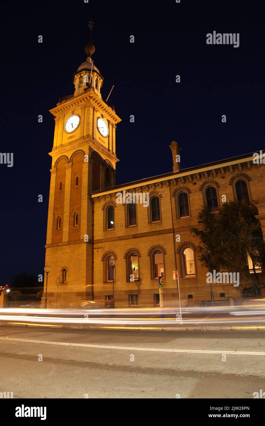 Customs House - Newcastle Australia - Illuminated night image of one of Newcastle's famous landmarks. Stock Photo