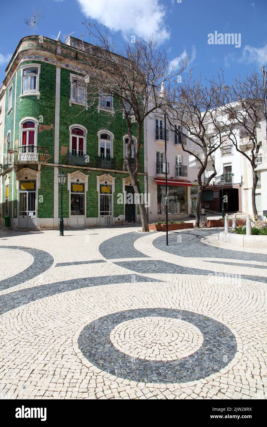 A street scene in Lagos Portugal. Lagos is a popular tourist destination on Portugal's Southern Coast Stock Photo