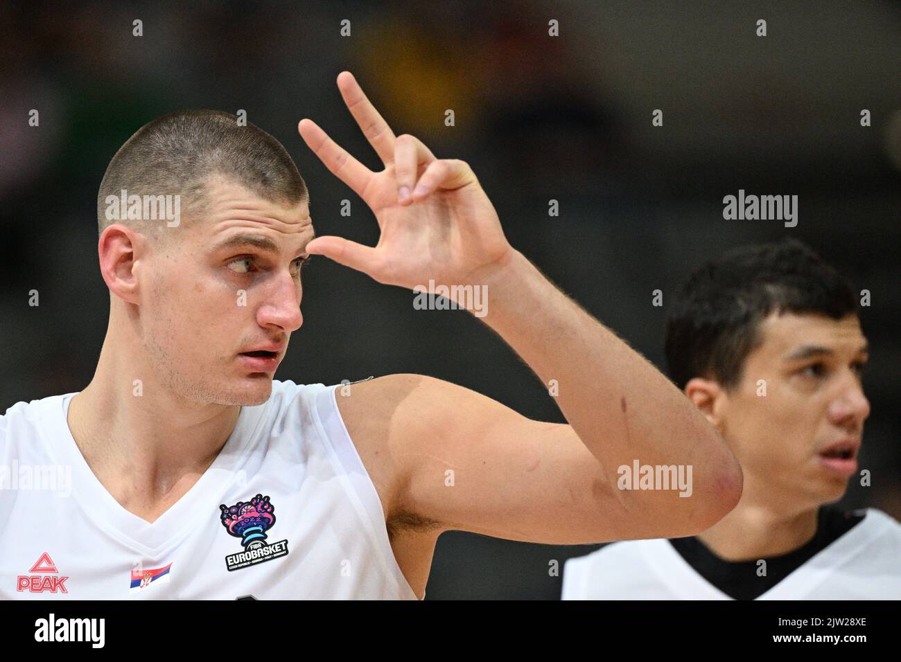 Prague, Czech Republic. 02nd Sep, 2022. Nikola Jokic (Serbia) gestures during the European Men's Basketball Championship, Group D, match Serbia vs Netherlands, in Prague, Czech Republic, on September 2, 2022. Credit: Michal Kamaryt/CTK Photo/Alamy Live News Stock Photo