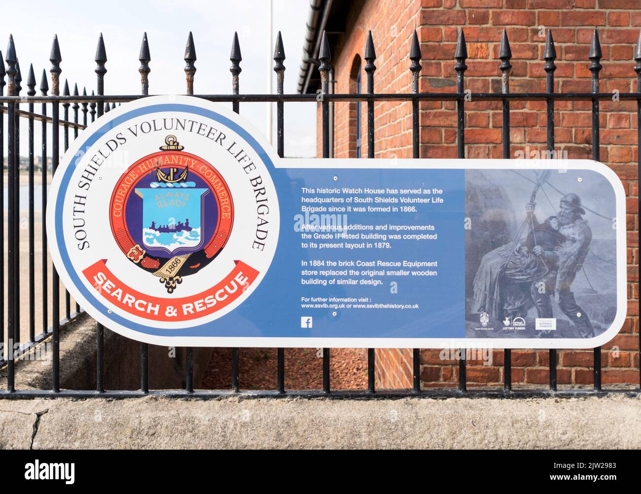 Sign outside South Shields Volunteer Life Brigade Watch House, England, UK Stock Photo