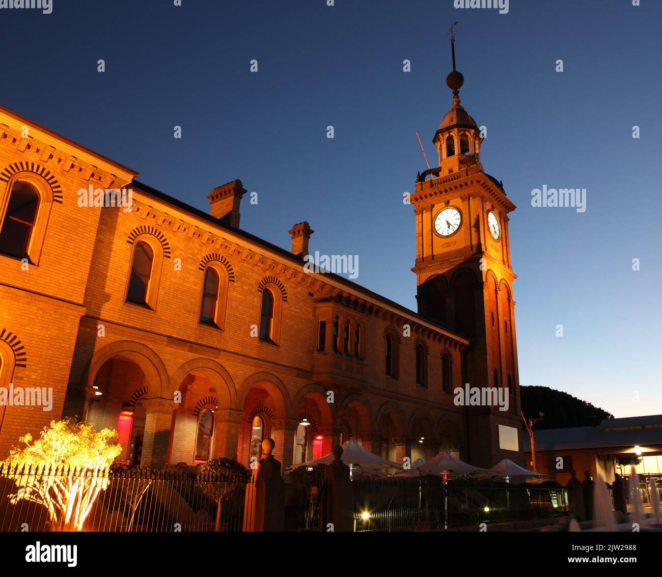 Customs House - Newcastle Australia - Illuminated night image of one of Newcastle's famous landmarks. Stock Photo