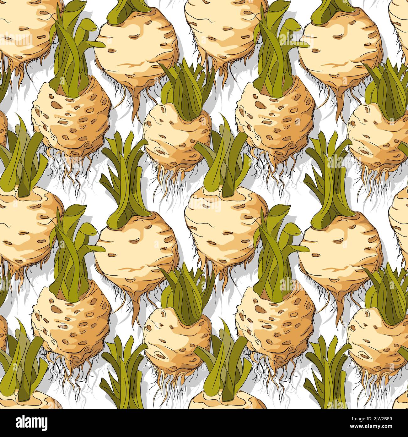 Celery roots repeating pattern, editable vector template Stock Photo
