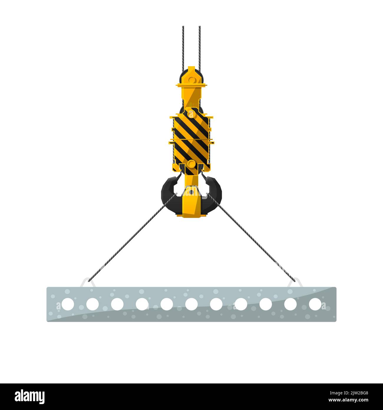 Concrete slab hanged on a crane hook, vector icon over white Stock Photo