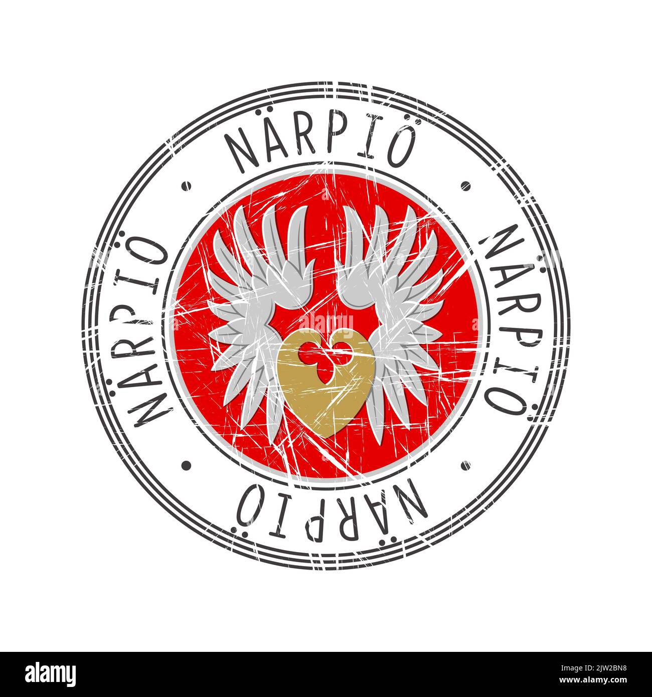 Narpio city, Finland. Grunge postal rubber stamp over white background Stock Photo