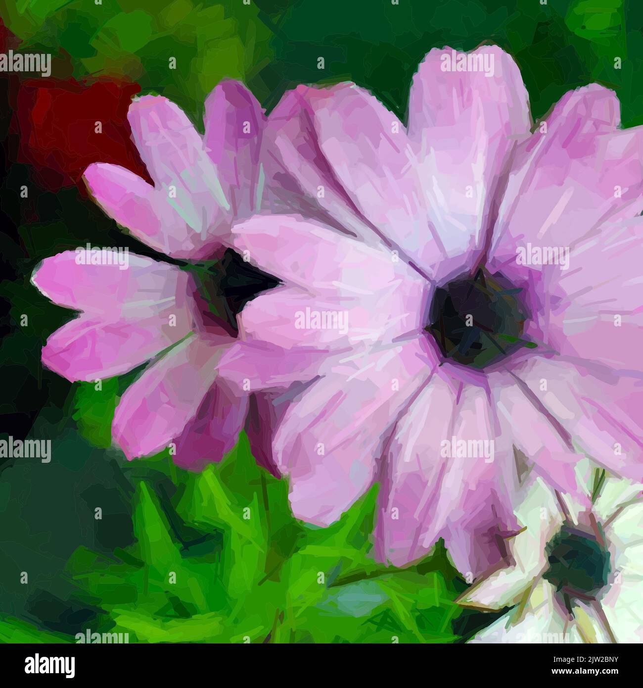 Vector card with beautiful purple flowers Stock Photo - Alamy