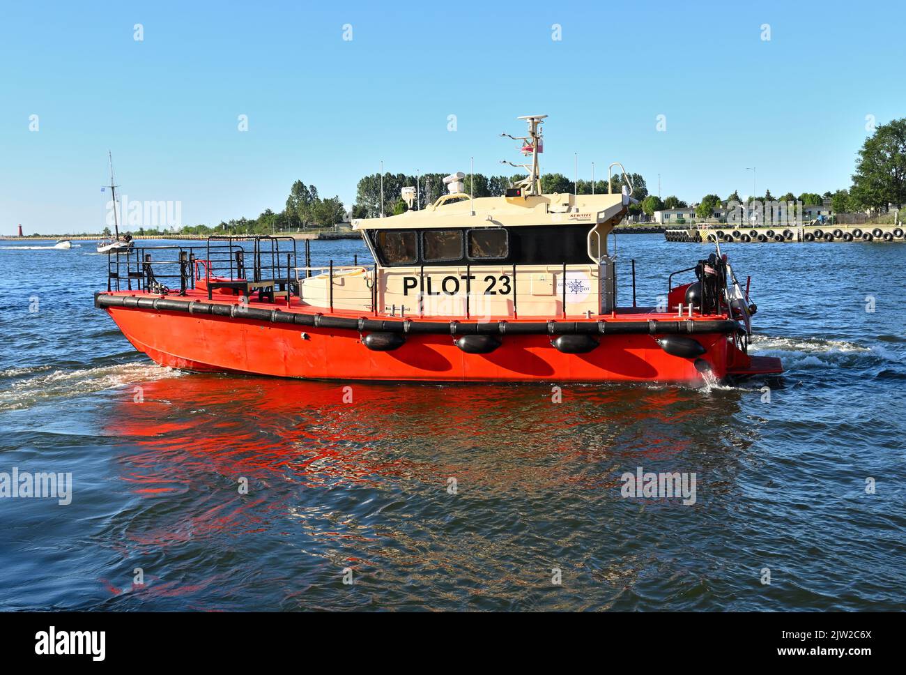 Gdansk, Poland, 3 July, 2022: Cruise ship pilot boat in port of Gdansk. Poland Stock Photo