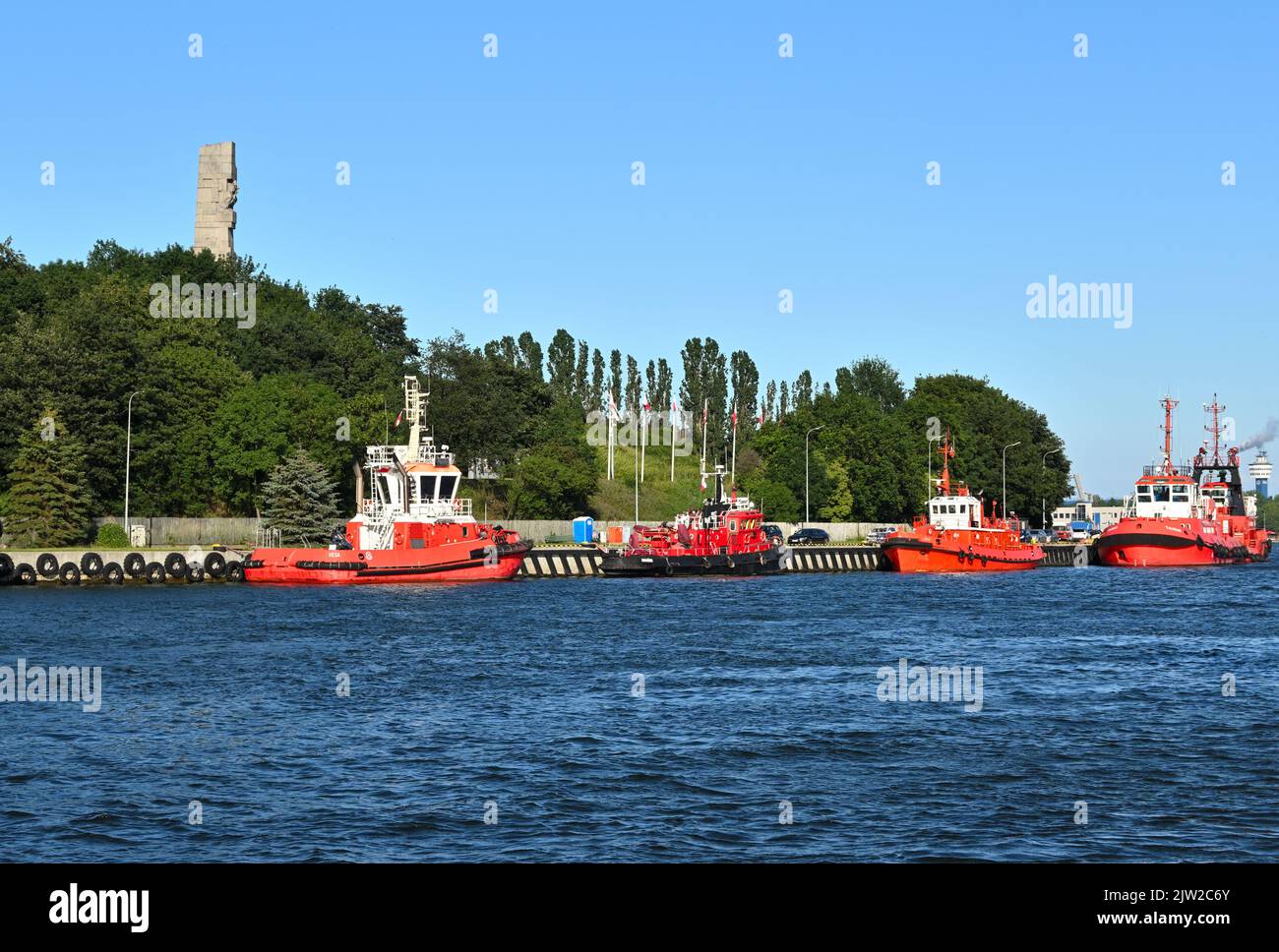 Gdansk, Poland, 3 July, 2022: Red tugboats in port of Gdansk. Poland Stock Photo